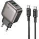Зарядний пристрій BOROFONE BAS54A Absolute 1xUSB-C PD20W + 1xUSB QC 3.0 + cable USB-C to USB-C Black