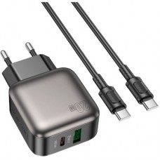 Зарядний пристрій BOROFONE BAS54A Absolute 1xUSB-C PD20W + 1xUSB QC 3.0 + cable USB-C to USB-C Black - Фото