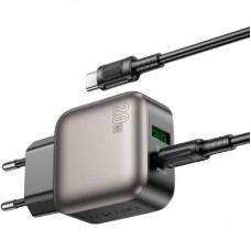 Зарядний пристрій BOROFONE BAS54A Absolute 1xUSB-C PD20W + 1xUSB QC 3.0 + cable USB-C to USB-C Black - Фото