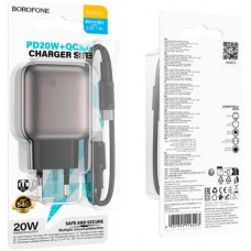 Зарядний пристрій BOROFONE BAS54A Absolute 1xUSB-C PD20W + 1xUSB QC 3.0 + cable USB-C to USB-C Black - Фото