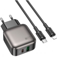 Зарядний пристрій BOROFONE BAS54A Absolute 1xUSB-C PD20W + 1xUSB QC 3.0 + cable USB-C to Lightning Black Зарядний пристрій BOROFONE BAS54A Absolute 1xUSB-C PD20W + 1xUSB QC 3.0 + cable USB-C to Lightning Black - Фото