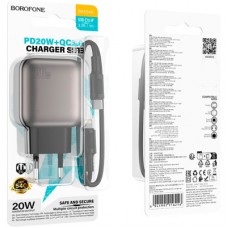 Зарядний пристрій BOROFONE BAS54A Absolute 1xUSB-C PD20W + 1xUSB QC 3.0 + cable USB-C to Lightning Black Зарядний пристрій BOROFONE BAS54A Absolute 1xUSB-C PD20W + 1xUSB QC 3.0 + cable USB-C to Lightning Black - Фото