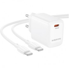 Зарядний пристрій BOROFONE BN26 Fuente USB-C PD20W + cable USB-C to USB-C White (6941991120251) - Фото