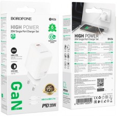 Зарядний пристрій BOROFONE BN26 Fuente USB-C PD20W + cable USB-C to USB-C White (6941991120251) - Фото