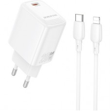Зарядний пристрій BOROFONE BN26 Fuente USB-C PD20W + cable USB-C to Lightning White (6941991120244) - Фото