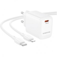 Зарядний пристрій BOROFONE BN26 Fuente USB-C PD20W + cable USB-C to Lightning White (6941991120244) - Фото