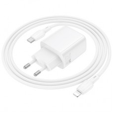 Зарядний пристрій BOROFONE BN26 Fuente USB-C PD20W + cable USB-C to Lightning White (6941991120244) - Фото