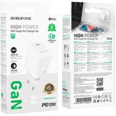 Зарядний пристрій BOROFONE BN26 Fuente USB-C PD20W + cable USB-C to Lightning White (6941991120244) - Фото