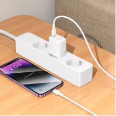 Зарядний пристрій BOROFONE BN26 Fuente USB-C PD20W + cable USB-C to Lightning White (6941991120244) - Фото