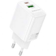 Зарядний пристрій BOROFONE BN27 Fuente 1xUSB-C PD20W + 1xUSB QC 3.0 White (6941991120268) - Фото
