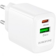 Зарядний пристрій BOROFONE BN27 Fuente 1xUSB-C PD20W + 1xUSB QC 3.0 White (6941991120268) - Фото