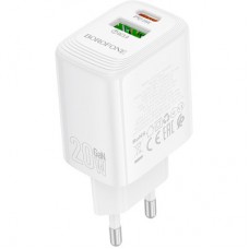 Зарядний пристрій BOROFONE BN27 Fuente 1xUSB-C PD20W + 1xUSB QC 3.0 White (6941991120268) - Фото