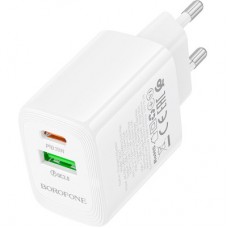 Зарядний пристрій BOROFONE BN27 Fuente 1xUSB-C PD20W + 1xUSB QC 3.0 White (6941991120268) - Фото