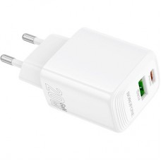 Зарядний пристрій BOROFONE BN27 Fuente 1xUSB-C PD20W + 1xUSB QC 3.0 White (6941991120268) - Фото