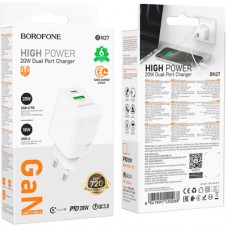 Зарядний пристрій BOROFONE BN27 Fuente 1xUSB-C PD20W + 1xUSB QC 3.0 White (6941991120268) - Фото
