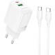 Зарядний пристрій BOROFONE BN27 Fuente 1xUSB-C PD20W + 1xUSB QC 3.0 + cable USB-C to USB-C White