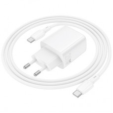 Зарядний пристрій BOROFONE BN27 Fuente 1xUSB-C PD20W + 1xUSB QC 3.0 + cable USB-C to USB-C White - Фото