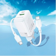 Зарядний пристрій BOROFONE BN27 Fuente 1xUSB-C PD20W + 1xUSB QC 3.0 + cable USB-C to USB-C White - Фото