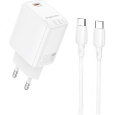 Зарядний пристрій BOROFONE BN28 Fuente USB-C PD30W + cable USB-C to USB-C White (6941991120312) - Фото