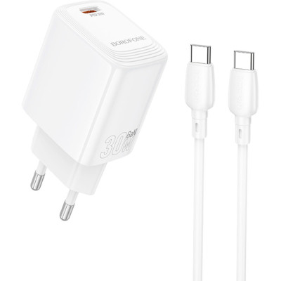 Зарядний пристрій BOROFONE BN28 Fuente USB-C PD30W + cable USB-C to USB-C White (6941991120312)