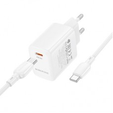 Зарядний пристрій BOROFONE BN28 Fuente USB-C PD30W + cable USB-C to USB-C White (6941991120312) - Фото