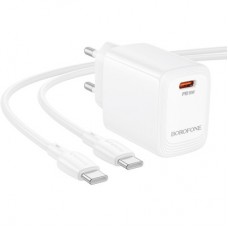 Зарядний пристрій BOROFONE BN28 Fuente USB-C PD30W + cable USB-C to USB-C White (6941991120312) - Фото
