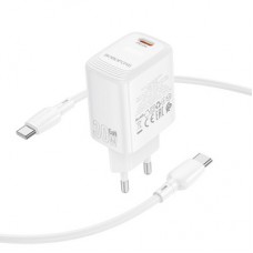Зарядний пристрій BOROFONE BN28 Fuente USB-C PD30W + cable USB-C to USB-C White (6941991120312) - Фото