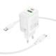 Зарядний пристрій BOROFONE BN29 Fuente 1xUSB-C PD30W + 1xUSB QC 3.0 + cable USB-C to USB-C White