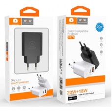 Зарядний пристрій WUW C172 1xUSB-C PD20W + 1xUSB QC3.0 18 W Black (6972573335381) - Фото
