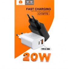 Зарядний пристрій WUW C172 1xUSB-C PD20W + 1xUSB QC3.0 18 White (з172W) - Фото