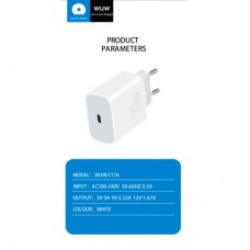 Зарядний пристрій WUW C176 USB-C PD20W White (WUW-C176) - Фото