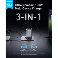 Зарядний пристрій Anker GaNPrime 100 W 2xUSB-C PD + 1xUSB-A Foldable Silver (A2688341) - Фото
