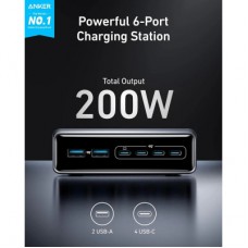 Зарядний пристрій Anker GaNPrime 200 W 4xUSB-C PD + 2xUSB-A Black (A2683341) - Фото