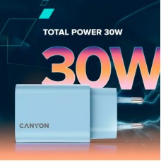 Зарядний пристрій Canyon 30CL OnCharge USB-C PD30W Light Blue (CNE-CHA30CLLBL) - Фото