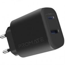 Зарядний пристрій Promate biplug-2 USB-C + USB-A 17 W Black (biplug-2.black) - Фото