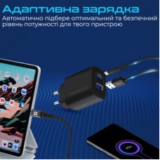 Зарядний пристрій Promate biplug-2 USB-C + USB-A 17 W Black (biplug-2.black) - Фото