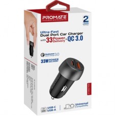 Зарядное устройство Promate drivegear-pd33 USB-C PD33W + USB-A QC3.0 Black (drivegear-pd33) - Фото