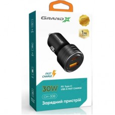 Зарядний пристрій Grand-X CH-30B 30 W 1xUSB + 1xUSB-C PD + QC 3.0 AFC FCP SCP VOOC Black (CH-30B) - Фото