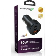 Зарядний пристрій Grand-X CH-39B 50 W 1xUSB + 2xUSB-C PD + QC 3.0 AFC FCP SCP VOOC Black (CH-39B) - Фото