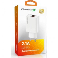 Зарядний пристрій Grand-X CH-15W 2xUSB 10.5 W Black (CH-15W) - Фото