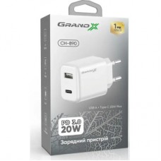 Зарядний пристрій Grand-X CH-890 Fast Charge 1xUSB-C PD20W + 1xUSB QC4.0 + AFC SCP FCP Black (CH-890) - Фото