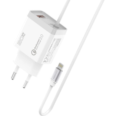 Зарядное устройство Promate icharge-pdqc3 Lightning PD20W + USB-A QC3.0 White (icharge-pdqc3.white)