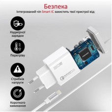 Зарядное устройство Promate icharge-pdqc3 Lightning PD20W + USB-A QC3.0 White (icharge-pdqc3.white) - Фото