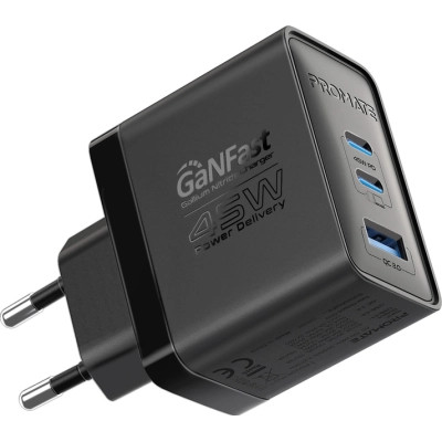Зарядний пристрій Promate powerport-45 2xUSB-C PD + USB-A QC 45 W Black (powerport-45.black)