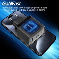 Зарядний пристрій Promate powerport-45 2xUSB-C PD + USB-A QC 45 W Black (powerport-45.black) - Фото