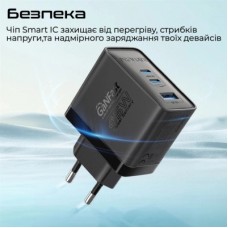 Зарядний пристрій Promate powerport-45 2xUSB-C PD + USB-A QC 45 W Black (powerport-45.black) - Фото