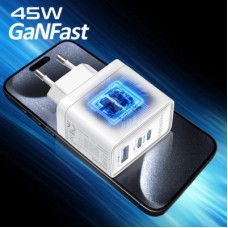 Зарядний пристрій Promate powerport-45 2xUSB-C PD + USB-A QC 45 W White (powerport-45.white) - Фото