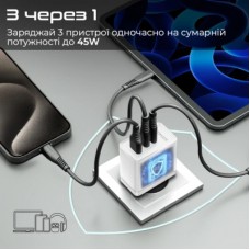 Зарядний пристрій Promate powerport-45 2xUSB-C PD + USB-A QC 45 W White (powerport-45.white) - Фото