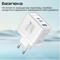 Зарядний пристрій Promate powerport-45 2xUSB-C PD + USB-A QC 45 W White (powerport-45.white) - Фото