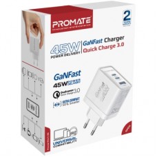 Зарядний пристрій Promate powerport-45 2xUSB-C PD + USB-A QC 45 W White (powerport-45.white) - Фото